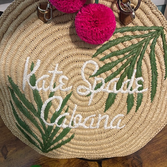 Kate Spade Straw Shoulder Bag with Green and Pink Accents and sunglasses & case - Picture 10 of 16